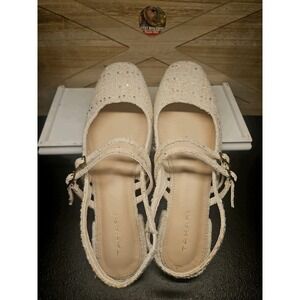Tahari Password Tweed Sequin Slingback Flats Cream Mary Jane Sz 9 EUC